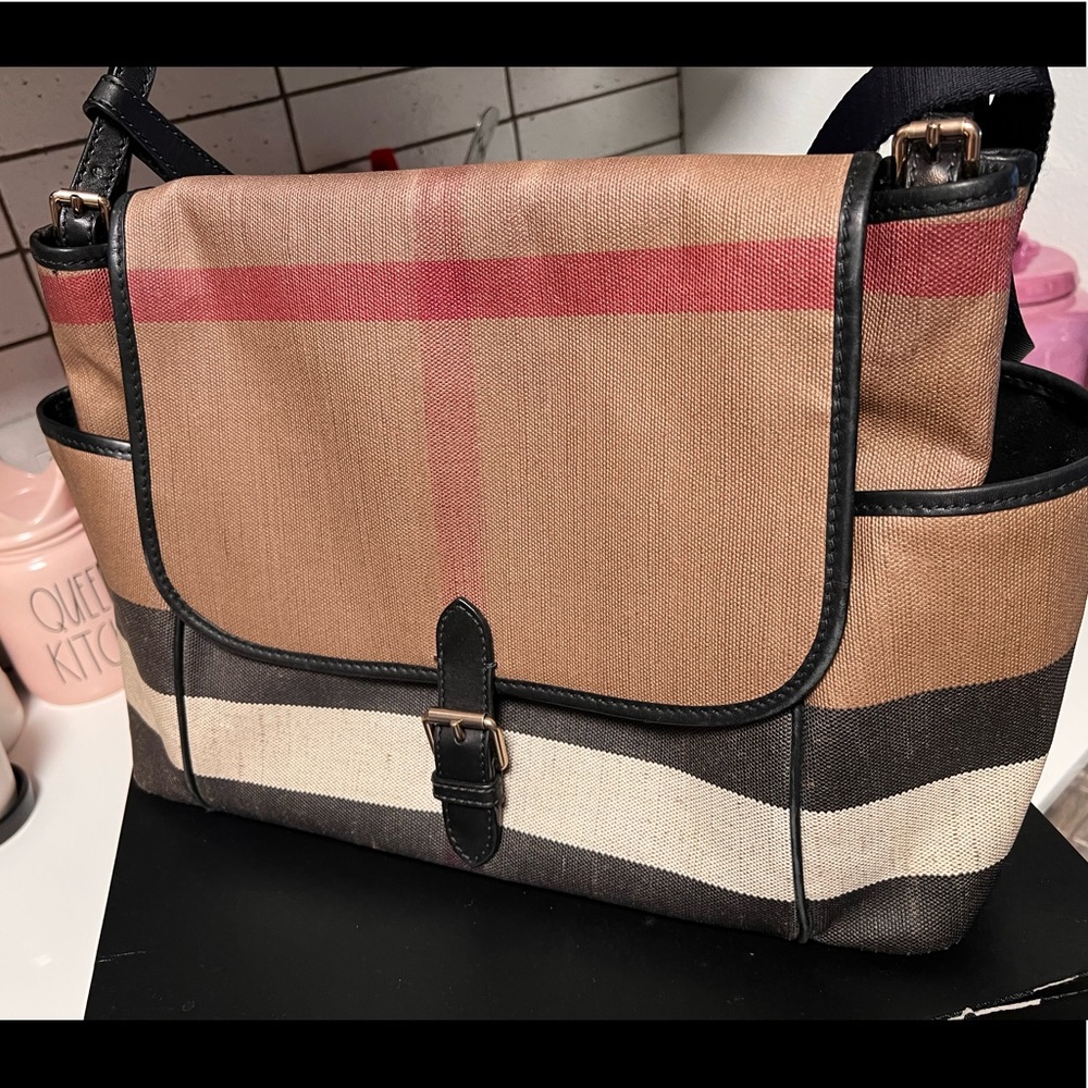 BURBERRY FLAP CHECK DIAPER BAG GOOD COND